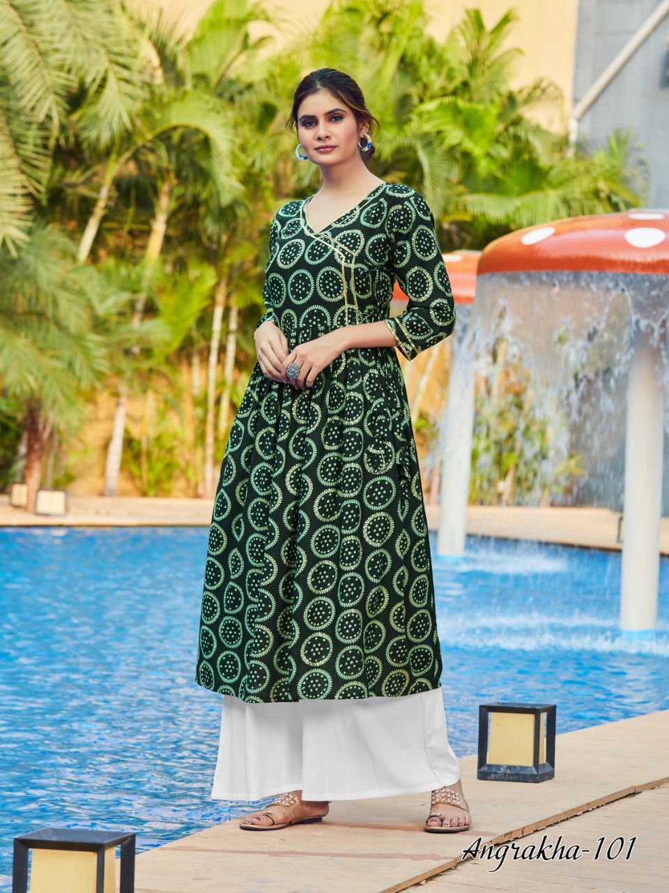 Blue Hills Angrakha Fancy Ethnic Wear Rayon Printed Designer Anarkali Kurti Collection